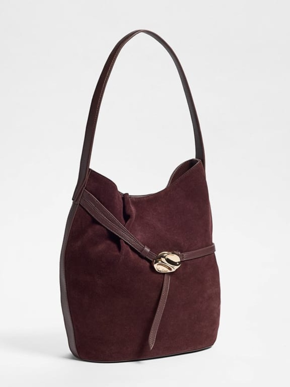 NWT Sam Edelman Cowhide Leather Suede Crossbody Chocolate Brown Bucket Tote Bag - Picture 9 of 16